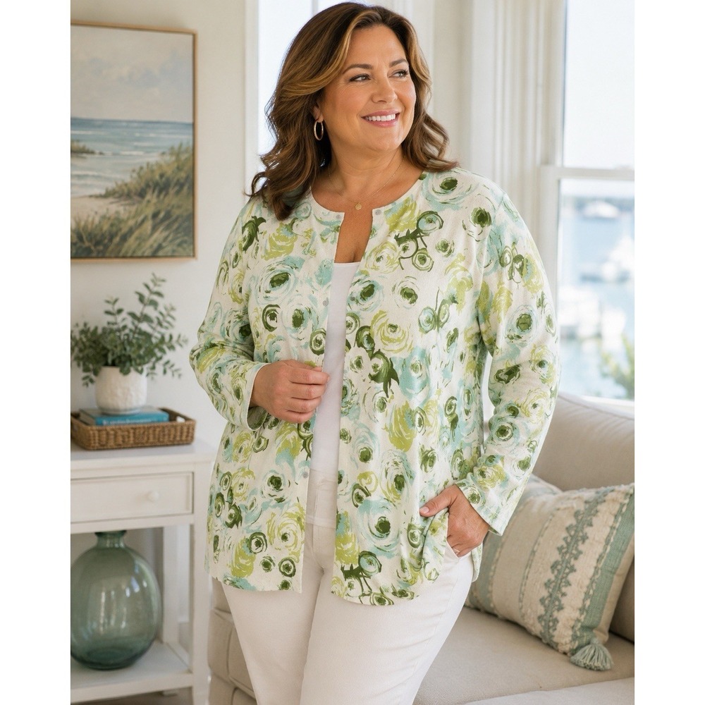 NWT C.J. Banks Plus Size 3X Floral Cardigan Cottage Coastal 100% Cotton Garden